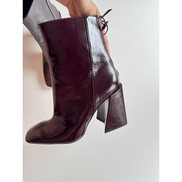 NWOT ZARA Dark Burgundy Patent Faux Leather Block Heel Ankle Boots, Size 40 - Picture 7 of 14